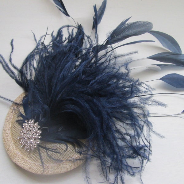 Fascinator/ Bridal hair accessories/ wedding hair accessories/ New handmade navy blue feather fascinator