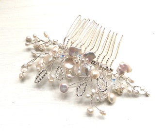 Bridal hair accessories, hairpiece, wedding comb, bridal comb, handmade freshwater pearl swarovski crystal