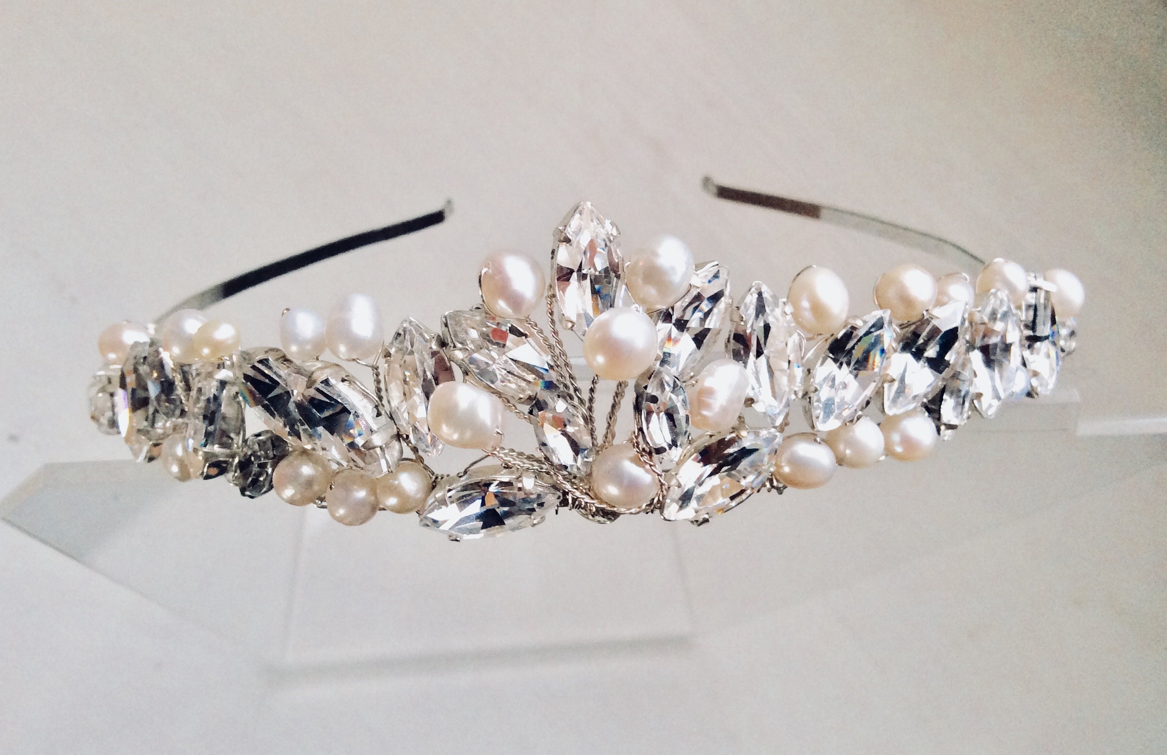 Handmade Crystal Bridal Tiara: Freshwater Pearl Wedding 