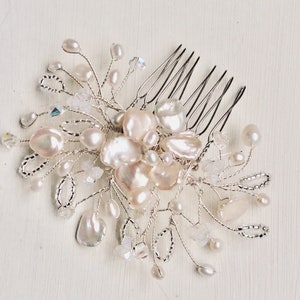 Bridal headpiece, bridal hair accessories, wedding comb, bridal comb, organic, silver, floral, pearl, bridesmaids