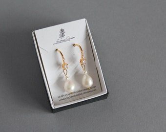 Rose Gold crystal vermeil freshwater pearl earrings for special occasions, weddings
