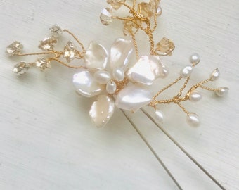 Gold Flower Spray Hairpin, Bridal hair accessories, wedding hair accessories, rose gold, hair accessories, handmade, made in England