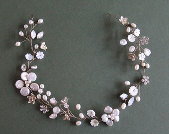 Bridal hairpiece, hairvine, organic bridal hair accessory