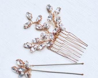 Bridal hair accessories, wedding hair accessories, bride, hairpieces, rose gold,  comb, hairpin, crystals, handmade