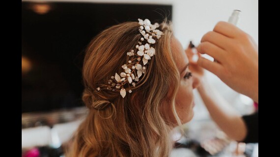 Handmade Rose Gold Bridal Hair Vine: Swarovski Crystal  display picture 2