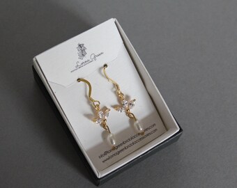 Rose Gold crystal vermeil pearl earrings for special occasions, weddings