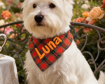 Personalized Embroidered Pet Bib-Lightcolor series,Custom Pet Bandana Scarf,Plaid Dog Bib,Custom Dog Gift,Puppy Gift,Custom Pet Neckwear