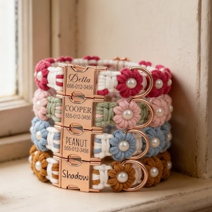 Personalized Macrame Dog Collar and Leash Set, Handmade Custom Dog Collar with Name, Boho Puppy Collar, Pet Wedding Gift, Dog Memorial Gift