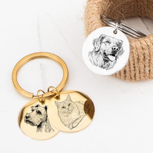 Custom Pet Portrait Metal Keychain,Pet Portrait Metal Nameplate,Mother&#39;s Day Gift for Her,Personalized Dog or Cat Memorial Gift for Kids