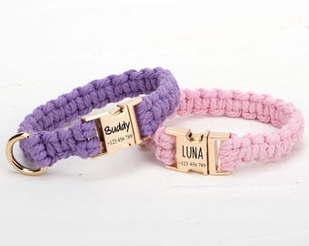 Collar trenzado personalizado para mascotas, collar de cuerda hecho a mano para perros, nombre y número de teléfono grabados a medida, collar para gatos, hebilla de seguridad, regalo para mascotas.