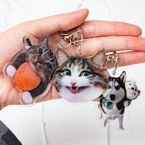 Custom Pet Portrait Keychain,Dog Portrait Keychain,Custom Pet Photo For Dog and Cat Keychain,Cat Memorial Gift,Holiday Gift For Pet Lovers