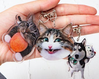 Aangepaste huisdierportret sleutelhanger, hondenportret sleutelhanger, aangepaste huisdierfoto voor hond en kat sleutelhanger, kat herdenkingscadeau, vakantiecadeau voor dierenliefhebbers