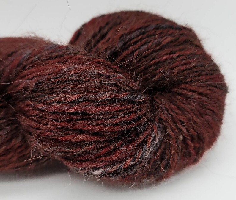 Handspun Yarn Hand Dyed Alpaca & Merino Wool 2 Ply DK Weight Yarn Grey and Red 185 Yards HS5 image 2