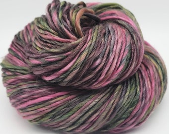 Handspun Yarn – Hand Dyed Superwash Merino/Tencel Fiber – Worsted Weight Singles Yarn – Maroon, Olive Green, Black – 130 Yards (HS41)