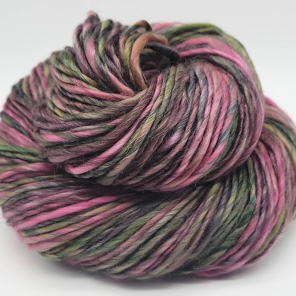 Handspun Yarn – Hand Dyed Superwash Merino/Tencel Fiber – Worsted Weight Singles Yarn 130 Yards "Wineberry Leaf" (HS41)