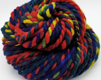 Handspun Yarn – Hand Dyed Merino Wool – 2 Ply Super Bulky Yarn – Bright Red, Blue, Yellow, Green – 39 Yards (HS23)