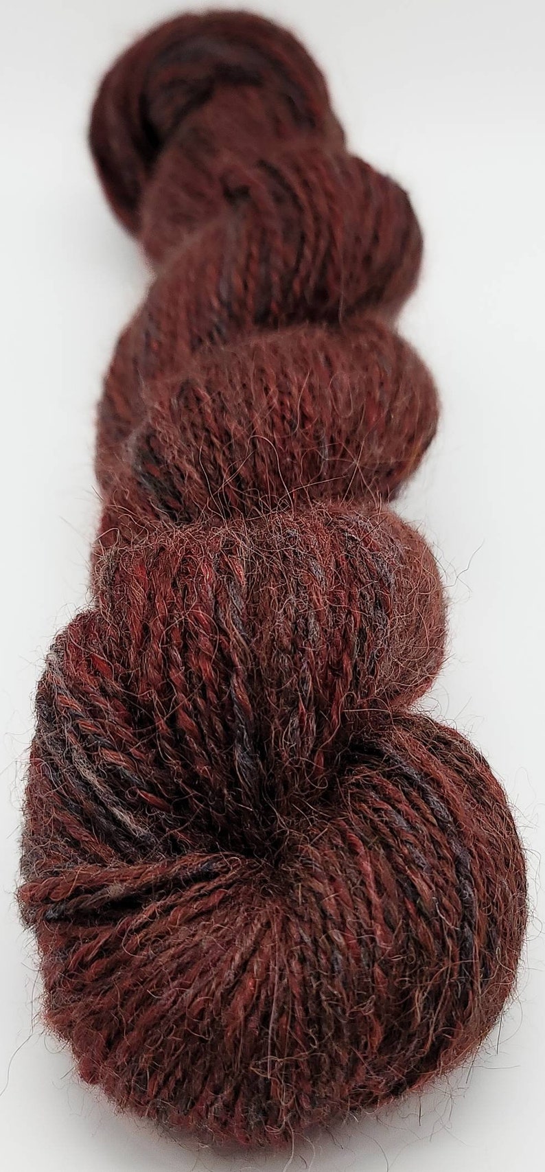 Handspun Yarn Hand Dyed Alpaca & Merino Wool 2 Ply DK Weight Yarn Grey and Red 185 Yards HS5 image 5