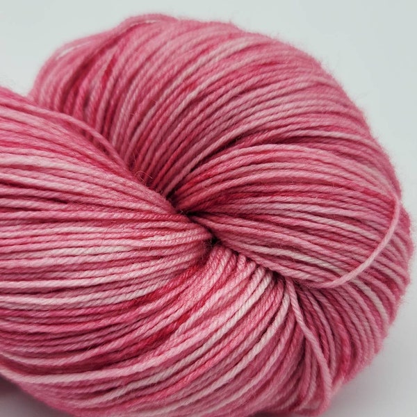 Hand Dyed Yarn – Superwash BFL Wool Nylon Sock Yarn – Rose Pink Semi Solid - 460 Yard – Fingering Weight Yarn (HD56)