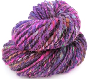 Handspun Yarn – Hand Dyed Wool – 2 Ply Aran Weight Yarn – Purple tweed – 55 Yards (HS13)