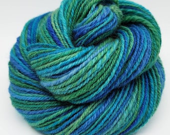 Handspun Yarn – Hand Dyed Merino Wool/Silk – 3 Ply Sport Weight Yarn – Blue & Green – 94 Yards (HS14)