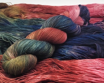 Hand Dyed BFL Superwash Wool Sock Yarn with Nylon for Extra Soft and Durable Socks  - "Mahogany Rainbow" (HD87)