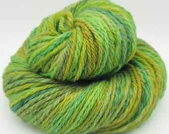 Handspun Yarn – Hand Dyed Superwash Wool – 3 Ply Aran Weight Yarn – Greens – 100 Yards (HS40)