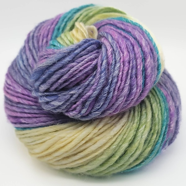 Handspun Yarn – Hand Dyed Merino/Bamboo Fiber – Worsted Weight Single Yarn – Purple, Blue, Turquoise, Green, Yellow – 135 Yards (HS43)