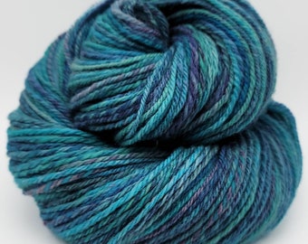 Handspun Yarn – Hand Dyed Polwarth Wool – 3 Ply Sport Weight Yarn – Turquoise and Blue – 220 Yards (HS8)