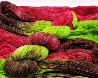 Hand Dyed BFL Superwash Wool Sock Yarn with Nylon for Extra Soft and Durable Socks - "Poison Apple" (HD86)