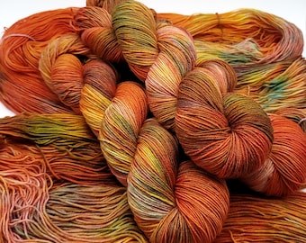 Hand Dyed Merino Superwash Wool Sock Yarn with Nylon for Extra Soft and Durable Socks - "Golden Harvest" (HD63)