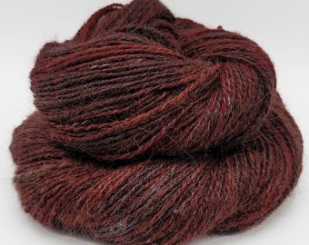 Handspun Yarn – Hand Dyed Alpaca & Merino Wool – 2 Ply DK Weight Yarn – Grey and Red – 185 Yards (HS65)