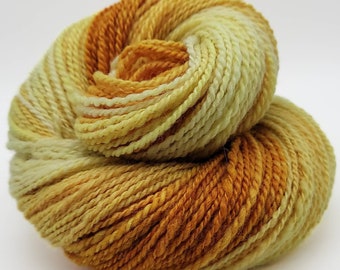 Handspun Yarn – Hand Dyed Superwash BFL Wool – 2 Ply Sport Weight Yarn – Yellow to Gold Gradient – 184 Yards (HS24)