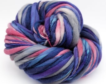 Handspun Merino Wool Thick and Thin Slub Art Yarn - Super Bulky Weight - 66 Yards - Silver Linings (HS57)