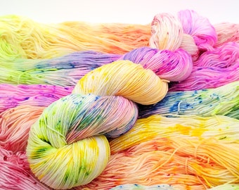 Hand Dyed BFL Superwash Wool Sock Yarn with Nylon for Extra Soft and Durable Socks - "Nuclear Neon" (HD81)