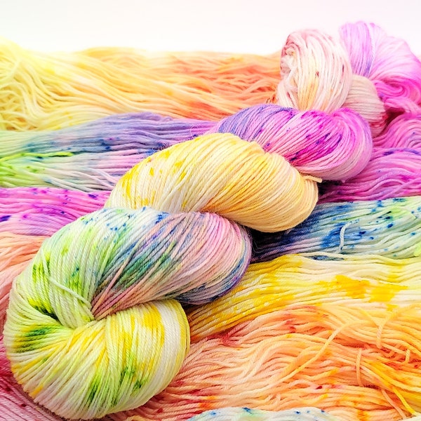 Hand Dyed BFL Superwash Wool Sock Yarn with Nylon for Extra Soft and Durable Socks - "Nuclear Neon" (HD81)