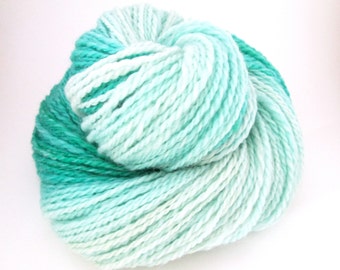 Handspun Yarn – Hand Dyed Polwarth Wool – 2 Ply Sport Weight Yarn – White/Aqua Gradient – 200 Yards (HS15)