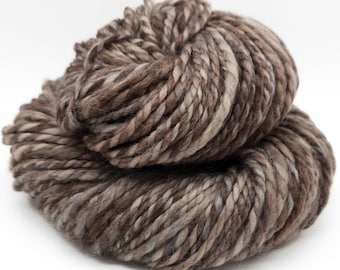 Handspun Yarn – 100% Superwash BFL Wool, 2 Ply – Bulky Weight – Brown, Blue – 88 Yards (HS29)