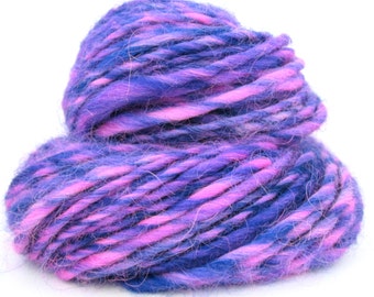 Handspun Yarn – Hand Dyed Masham Wool -  Worsted Weight Single Yarn – Purple & Pink – 93 Yards (HS12)