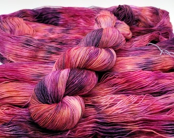 Hand Dyed BFL Superwash Wool Sock Yarn with Nylon for Extra Soft and Durable Socks - "Sangria Sunset" (HD82)