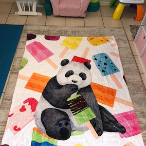 Panda Baby Blanket Safari Animals Cover Popsicle Art Baby Present Toddler Quilt Popsicle Decor Kid&#39;s Birthday Surprise Cute Nursery Design