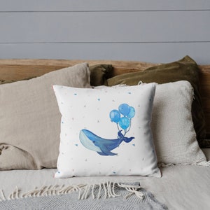 Ballena vivero impresión almohada lindo animal impresión habitación decoración niños habitación decoración guardería adorable almohada para bebé nuevo bebé regalo globos arte