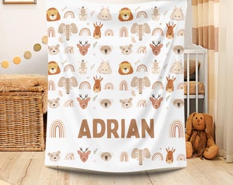 Personalized Baby Blanket: Nordic Safari Animal Theme, Soft Polyester