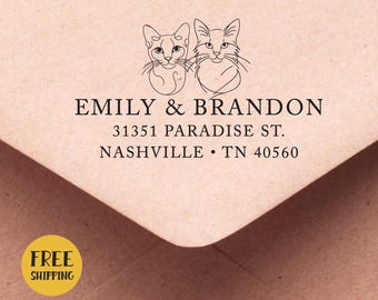 CAT ADDRESS STAMP -  Cat Stamp Address / Housewarming Gift for Cat Lovers  / Gift for Cat Mom / Unique Cat Gift 422