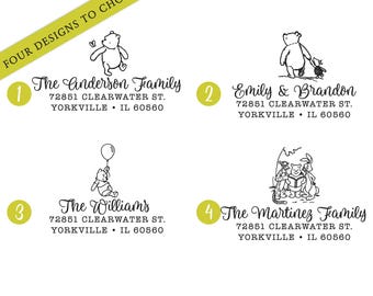Custom Winnie the Pooh Address Stamp: Pre Inked or Rubber Stamp for Housewarming, Christmas Cards 434