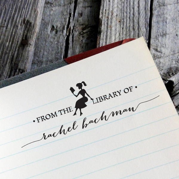 CUSTOM LIBRARY STAMP - Eco Friendly & self inking, gifts for wedding, housewarming, book lover, book worm custom address stamp "Library 3"