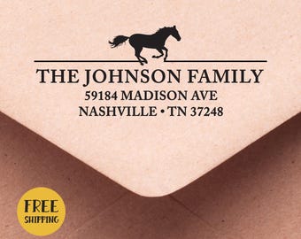Personalized Horse Address Stamp: Custom Equestrian Housewarming Birthday, Self Inking or Rubber Stamp 428
