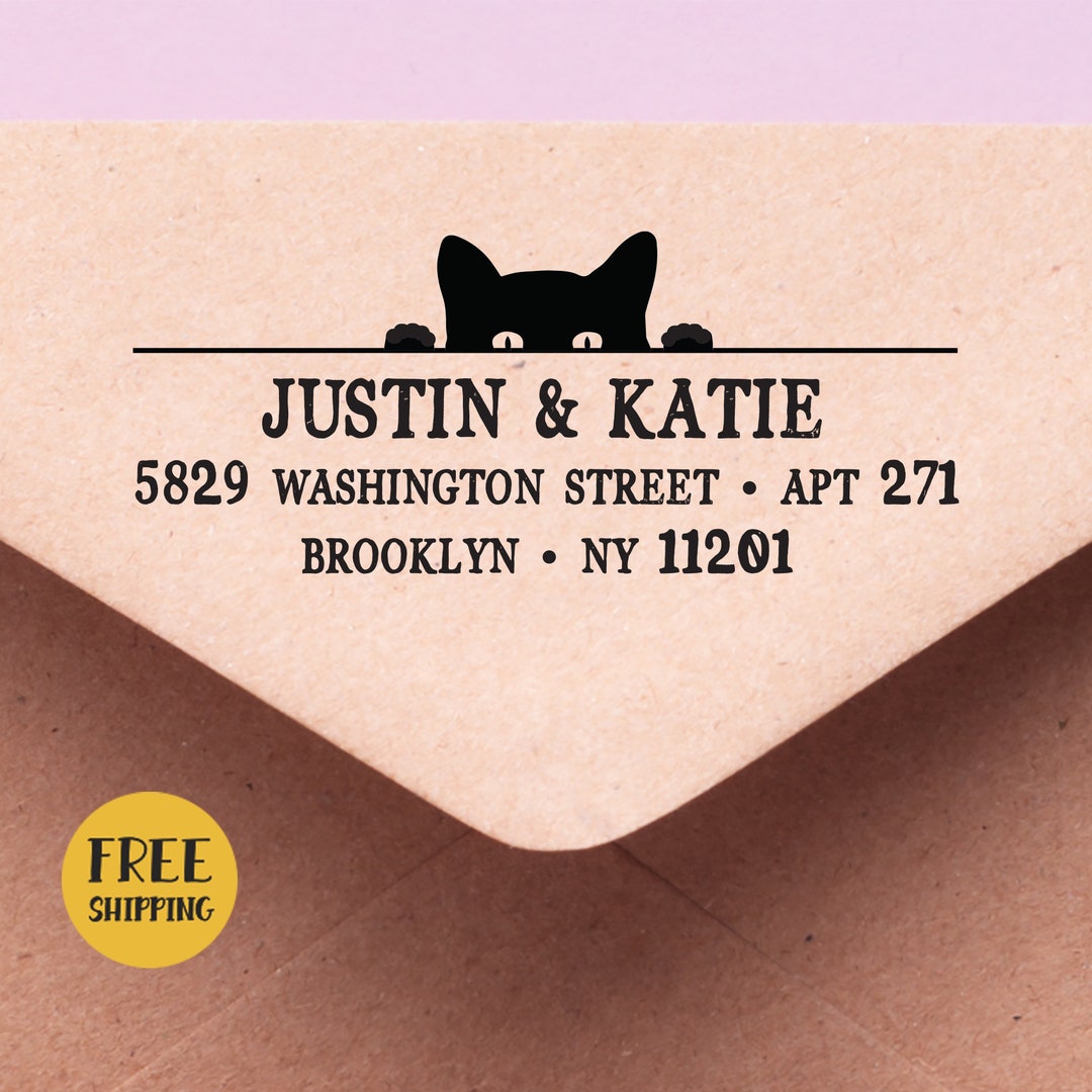 Cat Addressing Custom Black Cat Address Stamp: Self Inking Stamp or Embosser for Cat ...