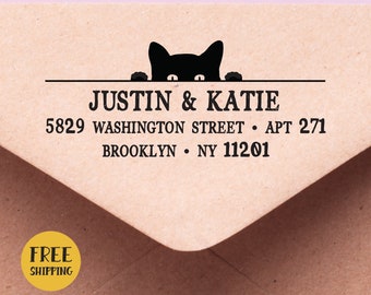 Custom Black Cat Address Stamp: Self Inking Stamp or Embosser for Cat Lover, Best Cat Mom Gift