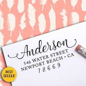 Sello de dirección personalizado: sello autoentintable, sello de dirección, sello comercial, sello de logotipo, sello de boda, regalo de inauguración de la casa, regalo para su primera casa 301