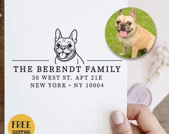 Personalized Address Stamp with Your Dog Illustration - Pre Inked Stamp THE GIFT for cat moms, dog lovers 436